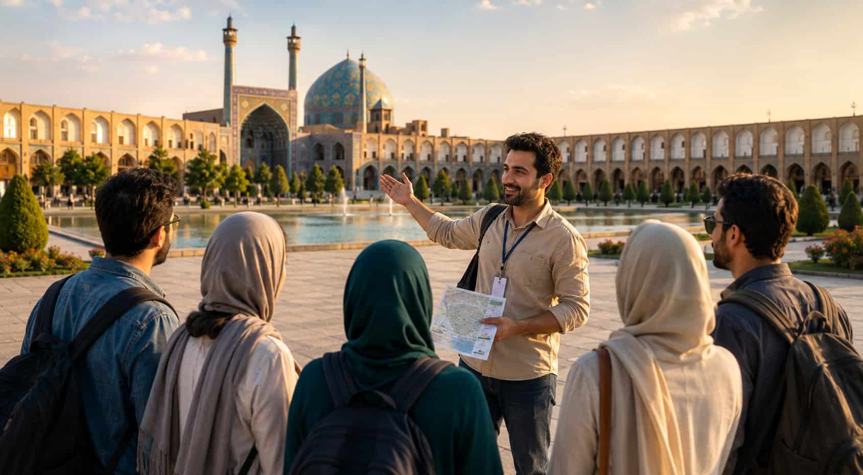 راهنمای تور گردشگری در حال برنامه‌ریزی برای بازدید از جاذبه‌های اصفهان